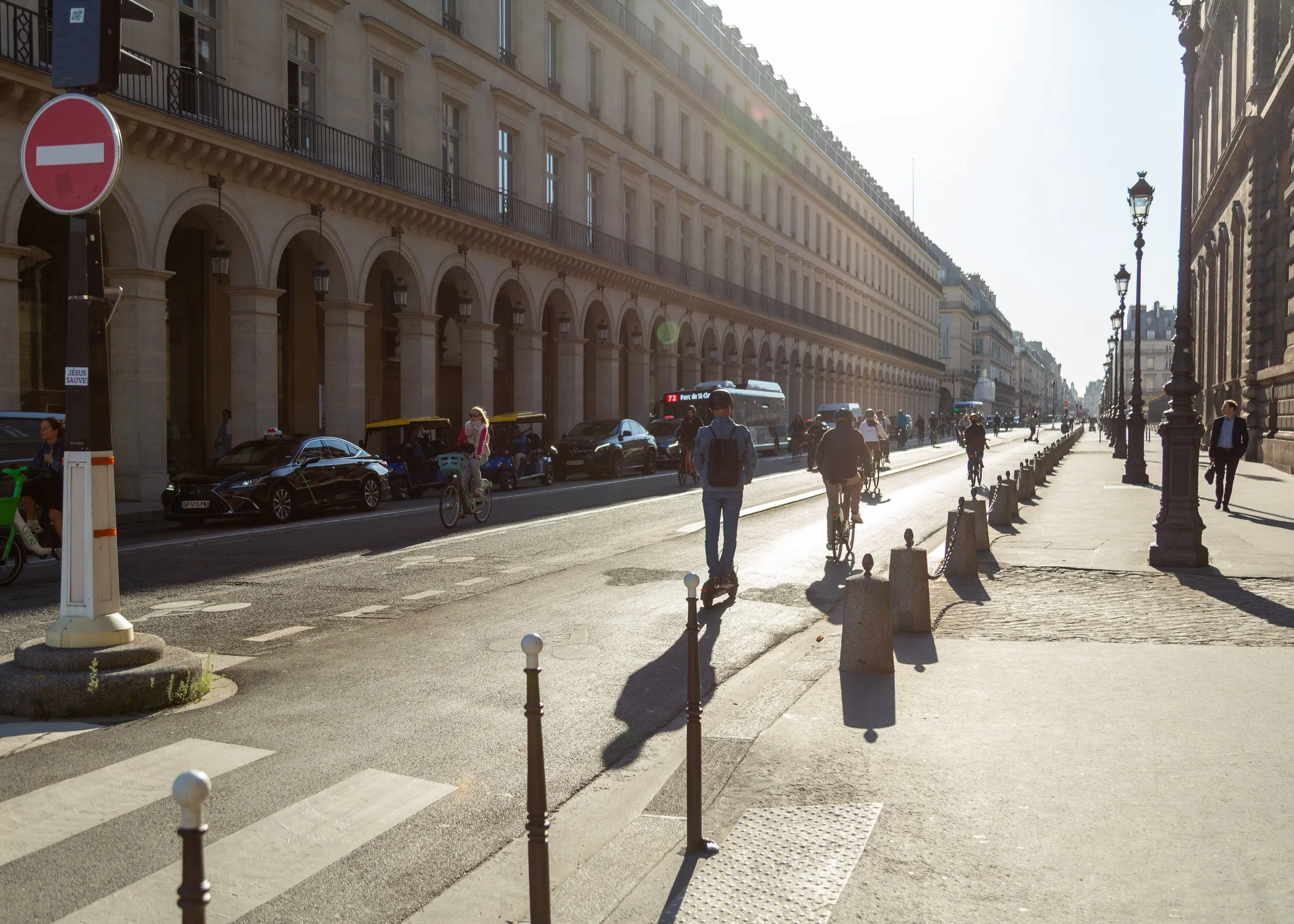Rue de Rivoli's arcades in low morning light