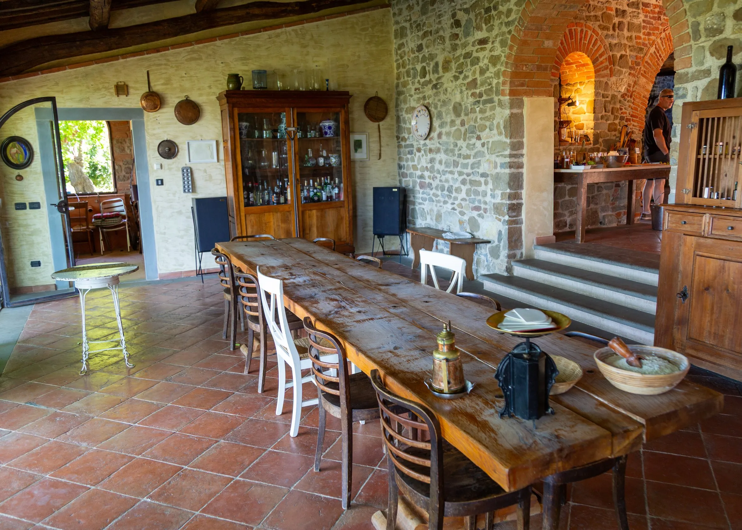 The long farmhouse table, before anyone sat down