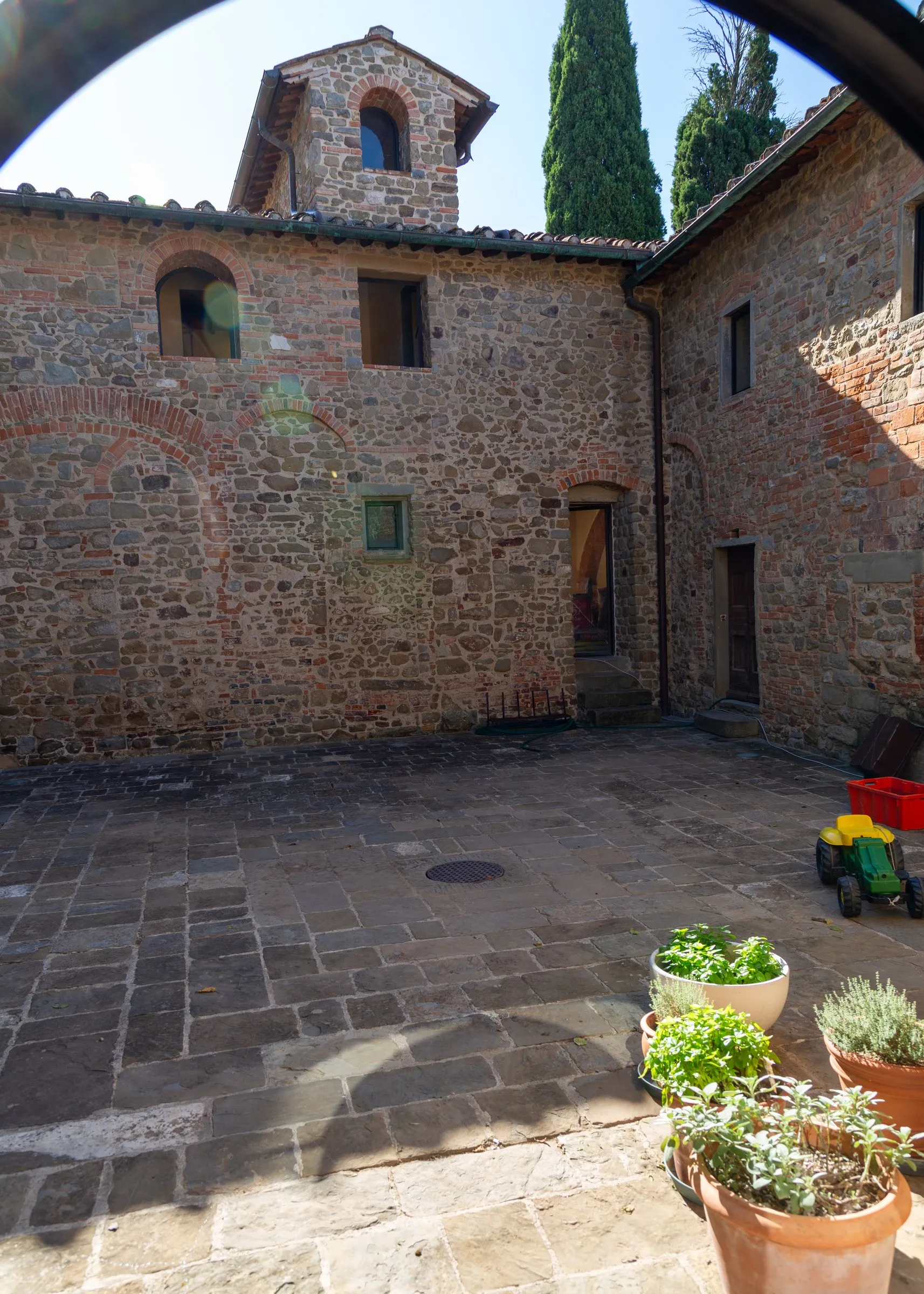 The farm's stone courtyard