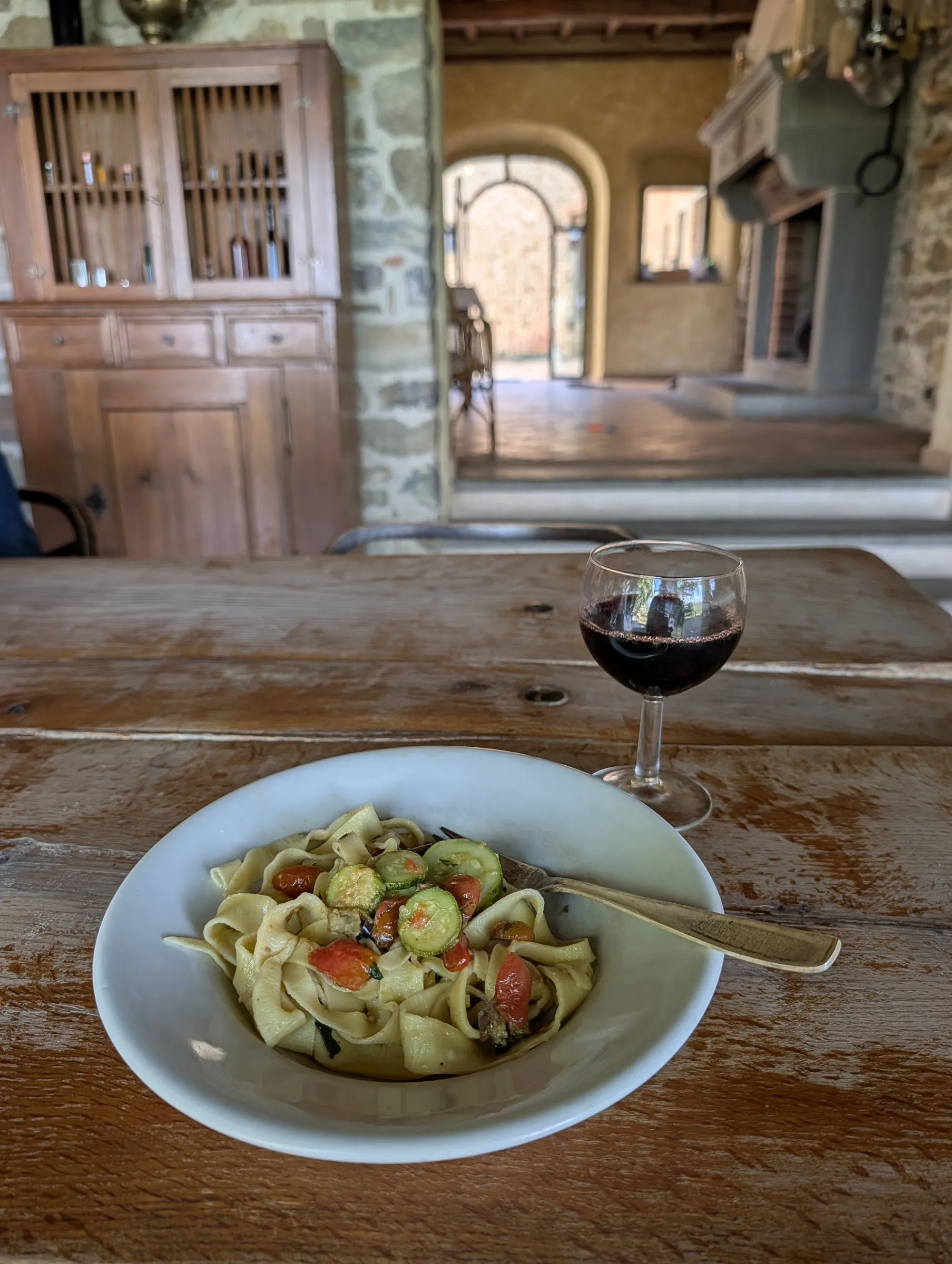 The pasta we made, with the farm's own wine. The best dish of the day