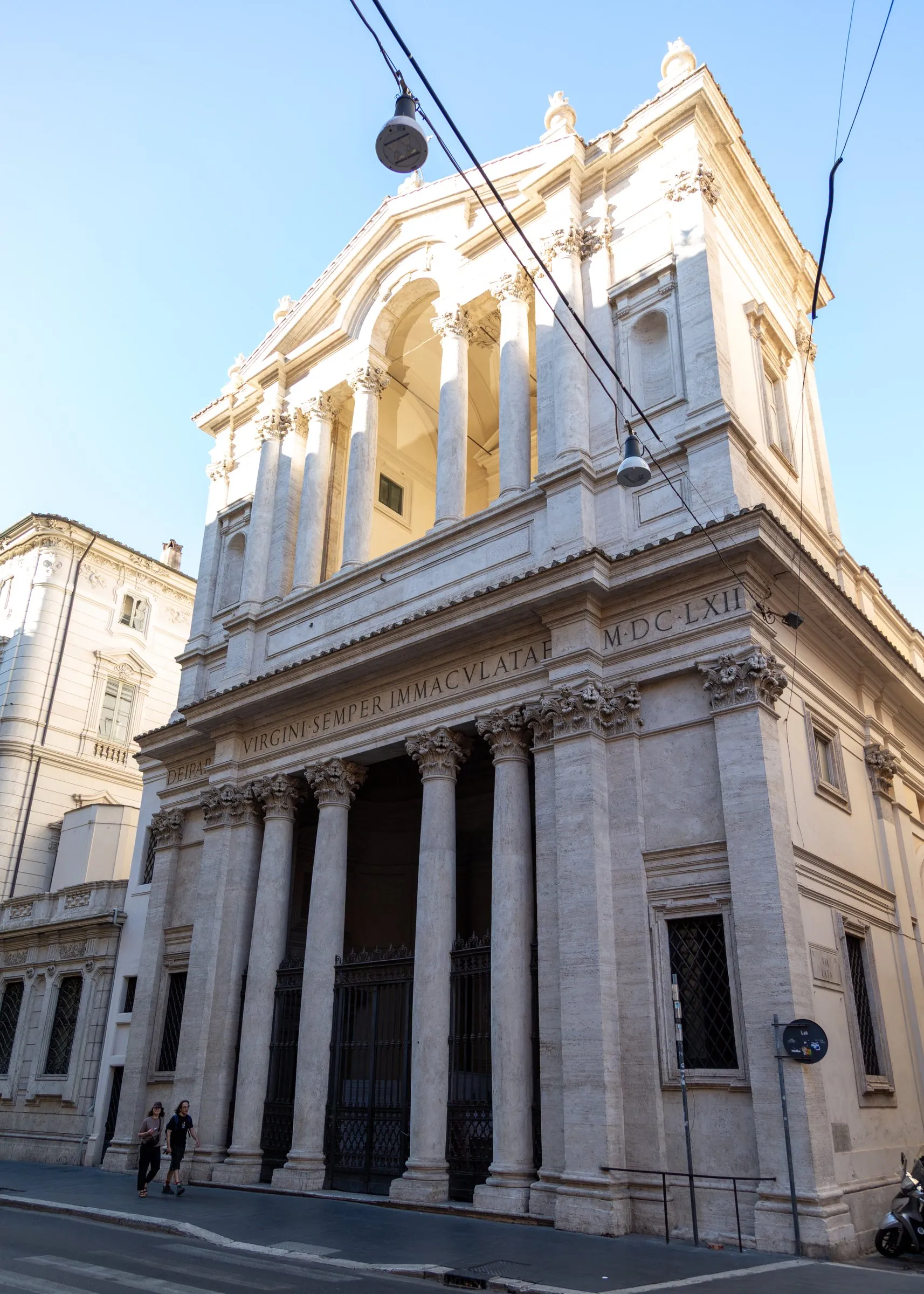A columned church front on the walk from Trevi
