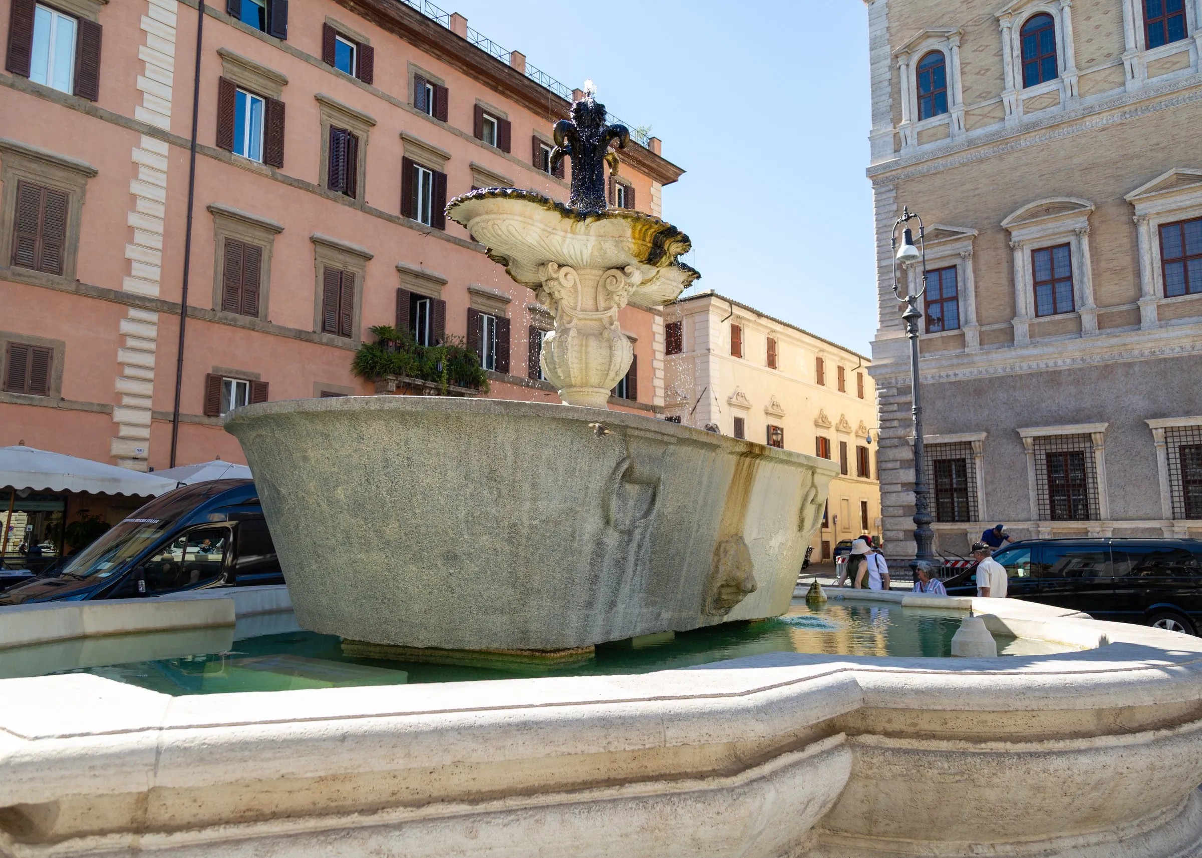 One of the granite basin fountains in Piazza Farnese