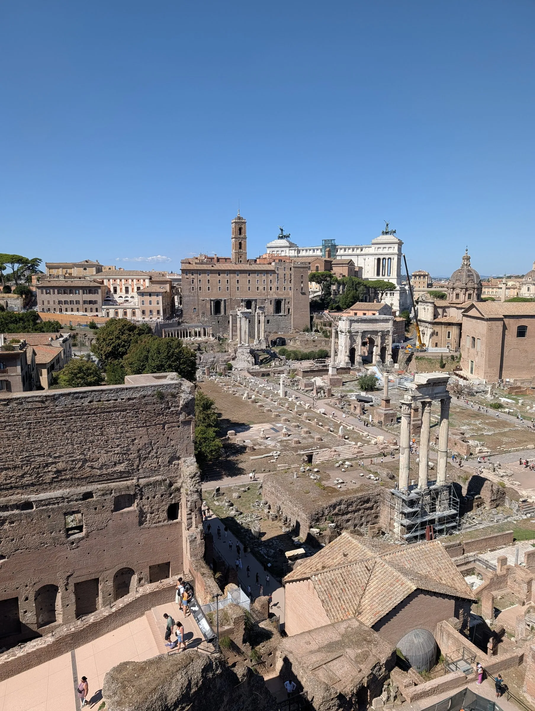 Looking down on the Forum, with the Vittoriano behind