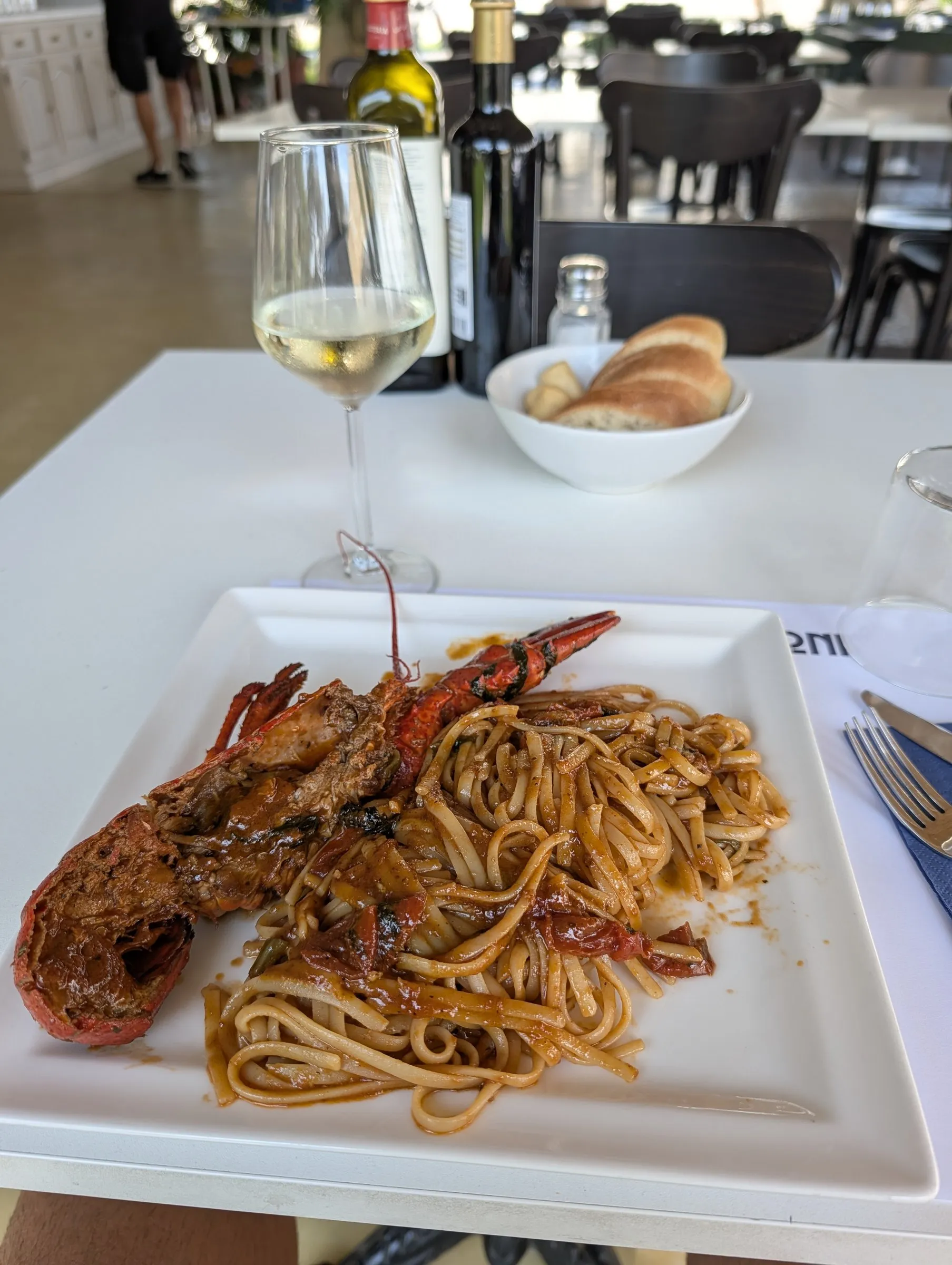 Lobster spaghetti for lunch on the Lido