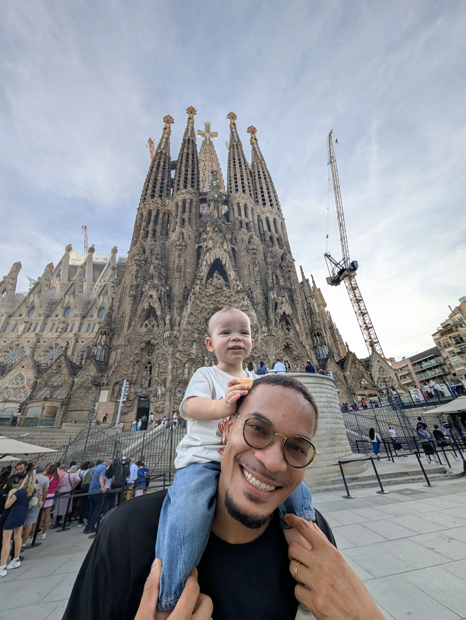 Zavier on Miguel's shoulders at the Sagrada Família