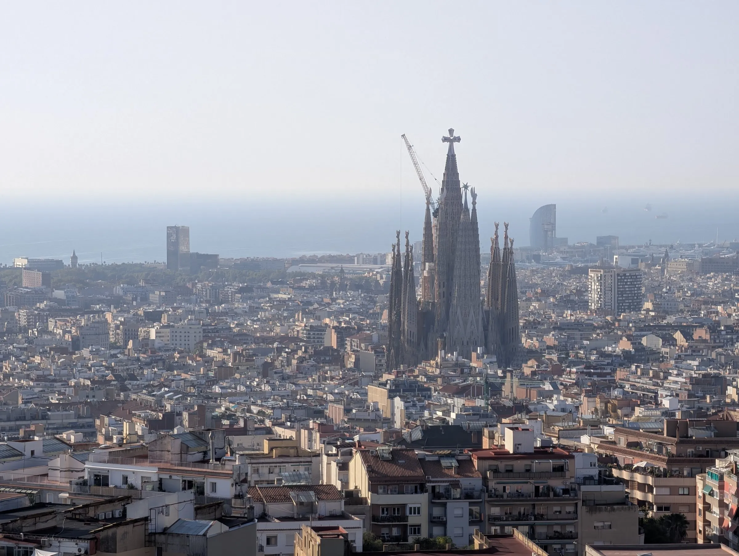 The Sagrada Família, with the W Hotel on the shore behind