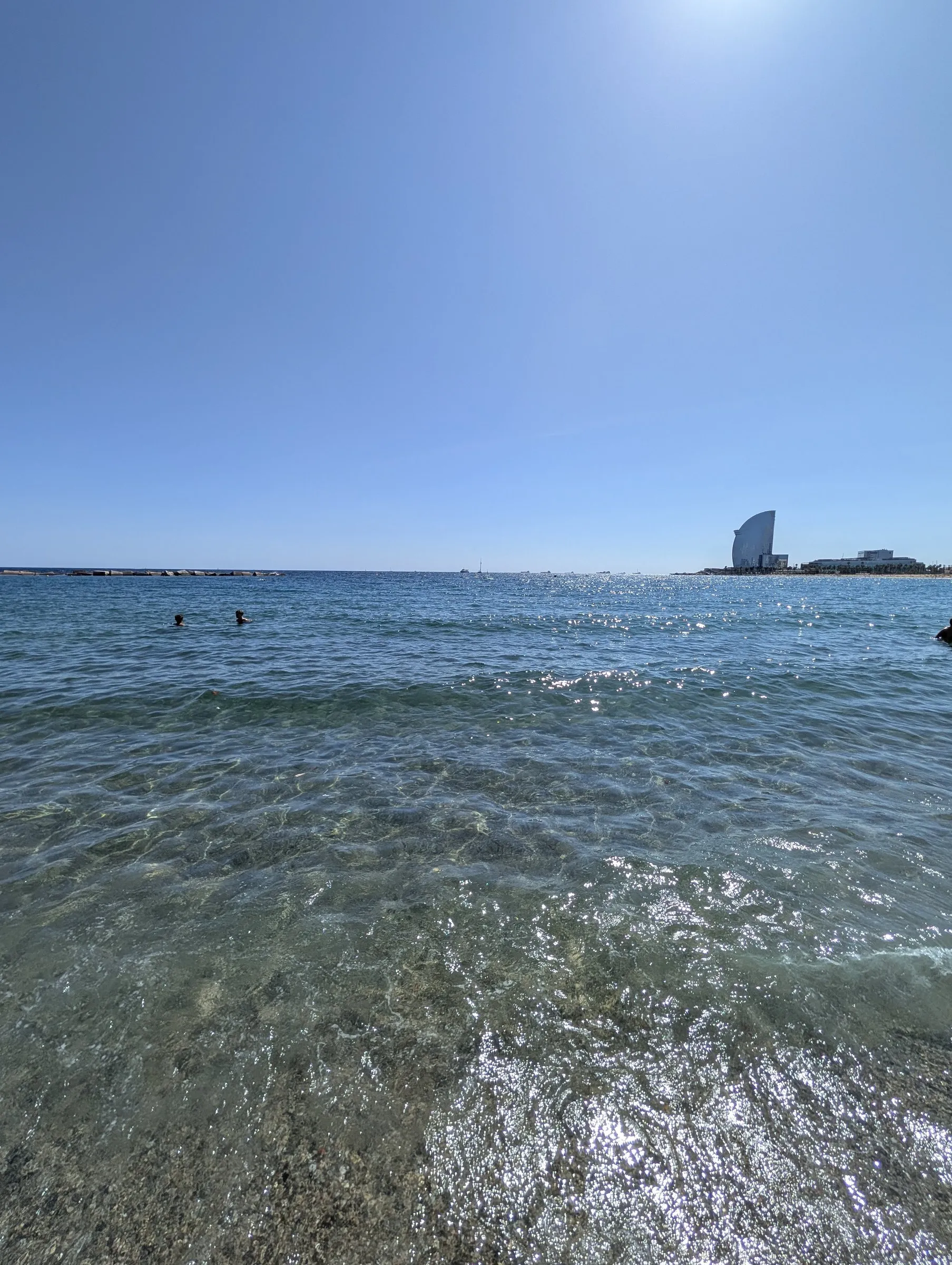 Beach day at Barceloneta, with the W Hotel down the shore