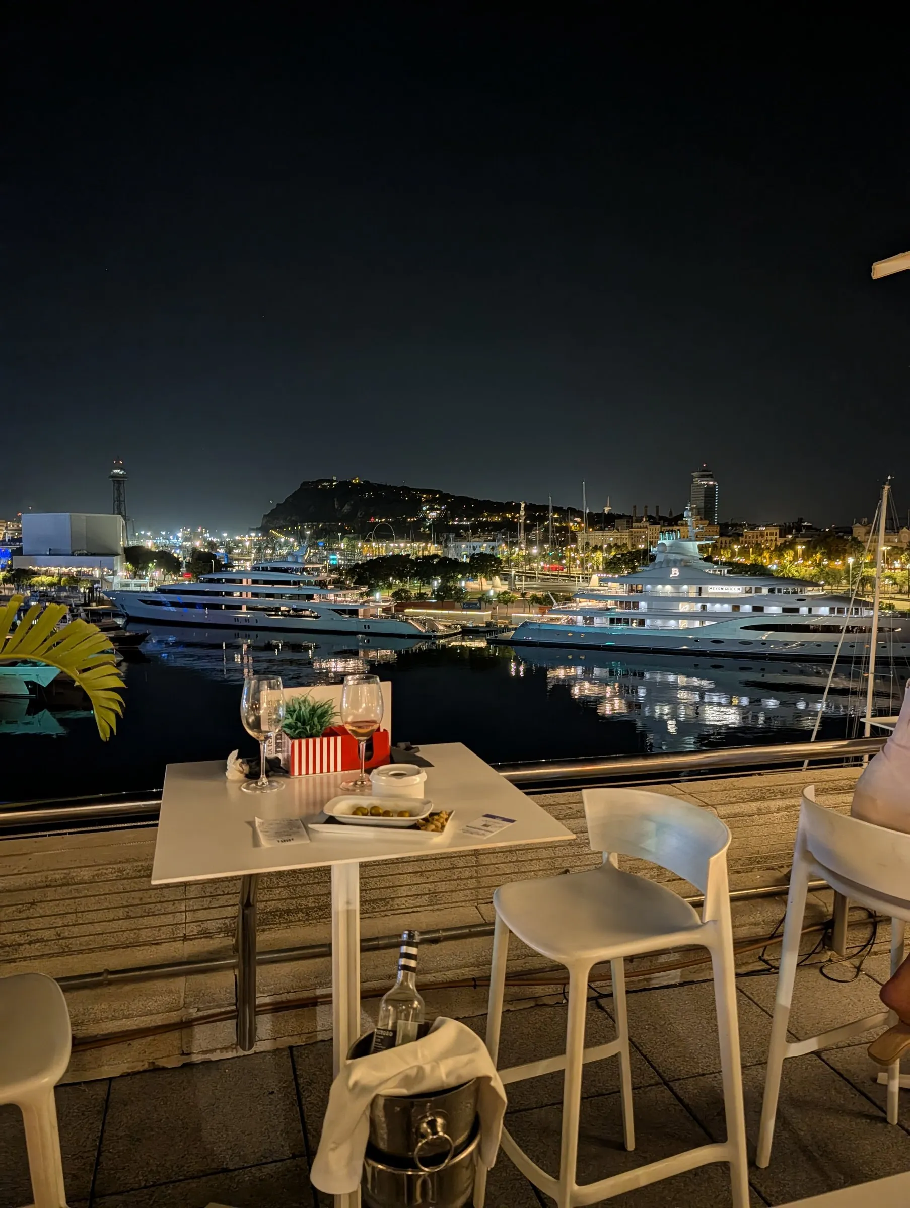 Port Vell at night from Cal Pinxo Palau de Mar