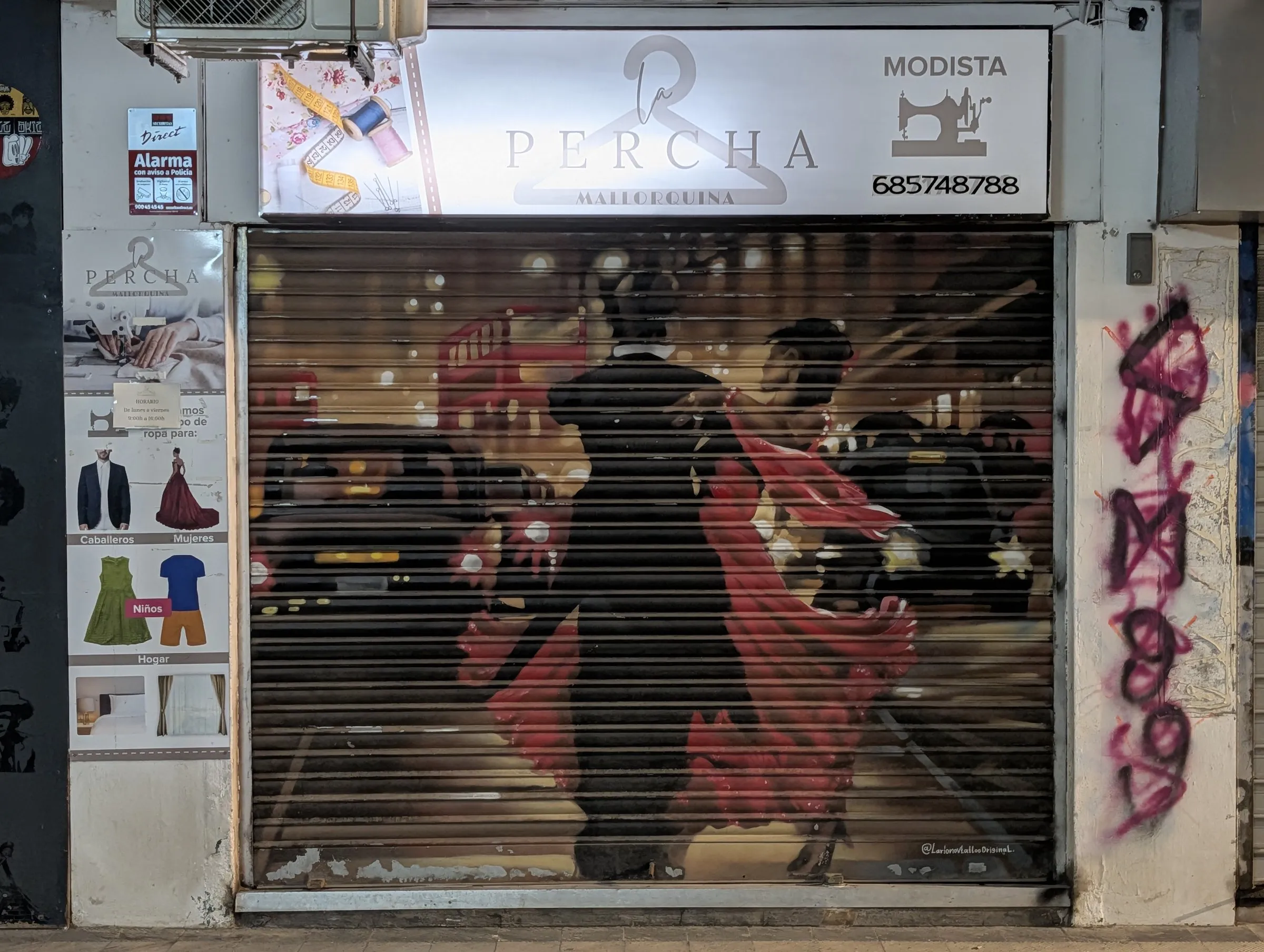 Painted shutter: dancers at a tailor's