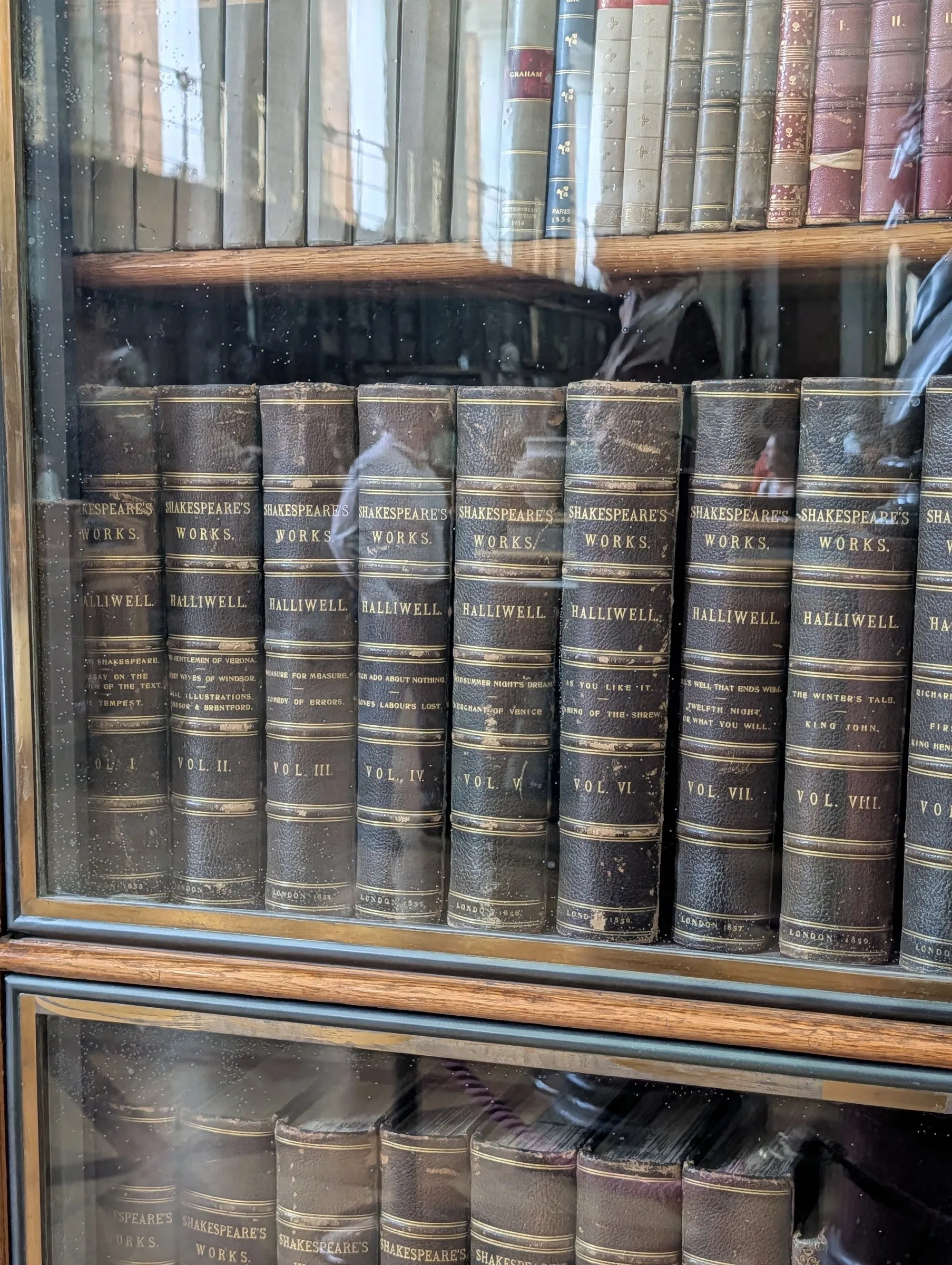 Shakespeare's works in the museum's old library shelves